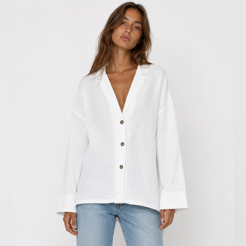 Mara Hoffman Eleanor White Button-Front Women’s Linen blend Shirt Size Small